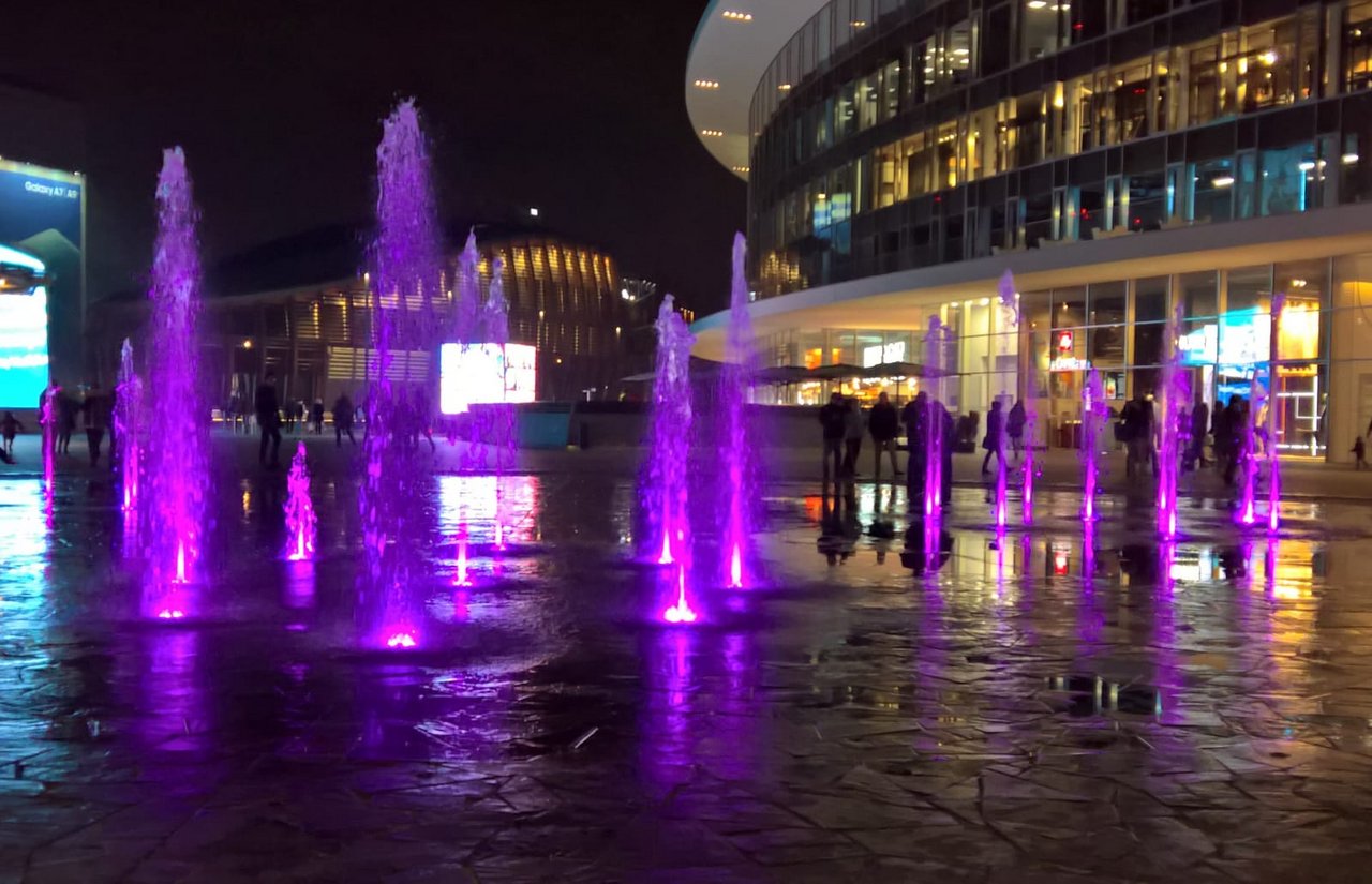 Water fountain at night in Milan