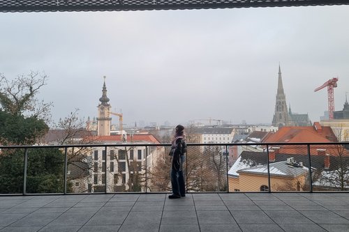 City view of buildings and roofs underneath the sightseeing platform at Schlossmuseum