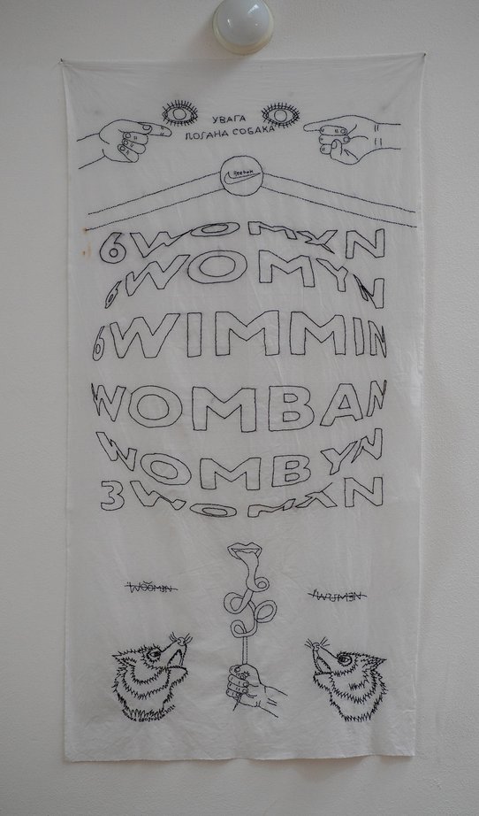 Monika Drozynska, Wind of change, 2021. Handstickerei auf Baumwollstoff / hand embroidery on cotton fabric, 159 x 81 cm