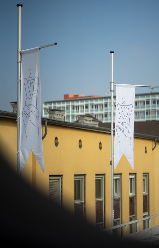 Fahne an der KU Linz. Monika Drozynska, Dwa / Fünf (Im Vorbeigehen II/19)