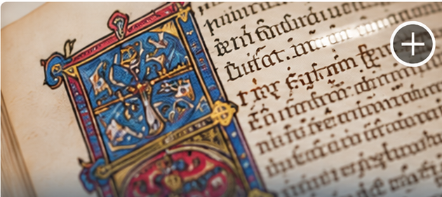 Detail einer farbig illuminierten mittelalterlichen Handschrift